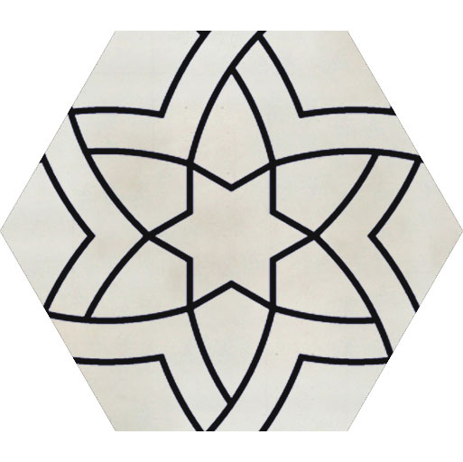Mosaic House Moroccan tile HPC Hex 6x6 Ibiza B 1-6 White Black  hand painted 
